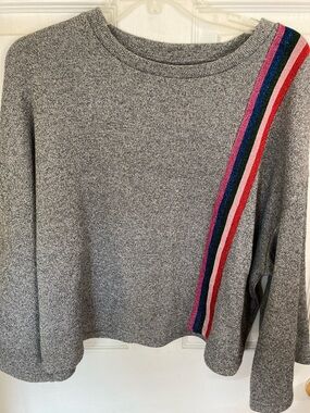 ModCloth Gray Cropped Crewneck Sweater with Metallic Shoulder Stripes